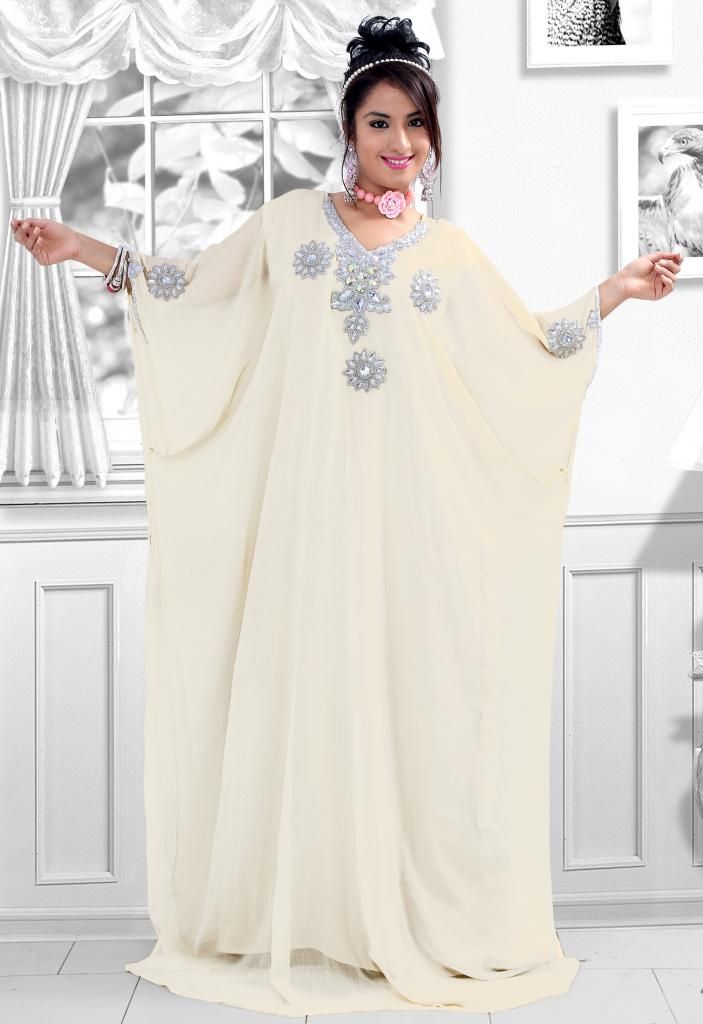 white and silver kaftan