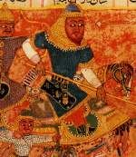Rustam Kills the Turanian Hero Alkus with his Lance, Jainesque Shahnama, Sultanate of Delhi, 1450